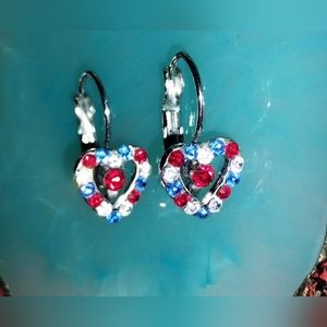 Claire's Girls Red, White & Blue Leverback Heart Shaped Earrings.